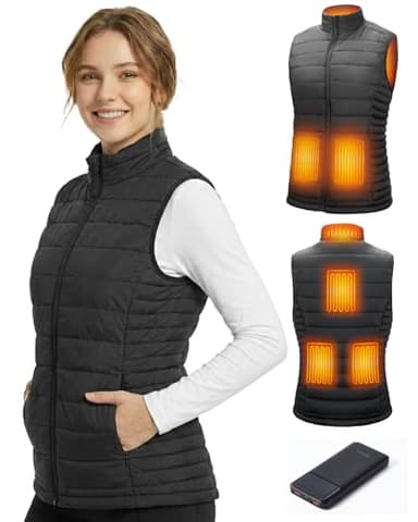 SZNX Gilet Chauffant Femme avec Batterie Incluse – Veste Chauffante Électrique 6 Zones, Gilet Chauffant Hiver Femme 3 Niveaux, Sans Manche, Veste Chauffante Extérieur Froid, Noir, S