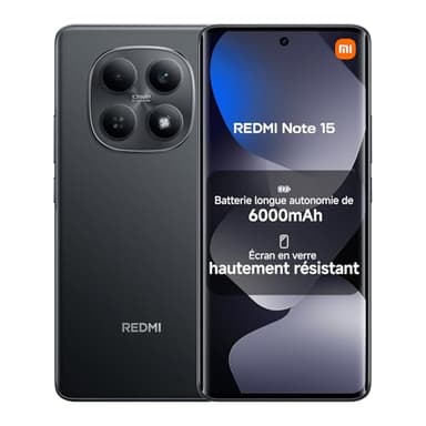 Xiaomi REDMI Note 15, Smartphone 8+128Go, Batterie Longue autonomie 6000mAh, Résistance à l'eau IP64, Appareil Photo Ultra-Net 108 Mpx, Écran FHD+ de 6,77", Noir, Garantie 2 Ans, Chargeur Non Inclus