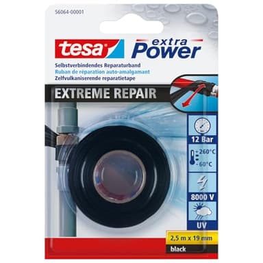 tesa extra Power Extreme Repair Ruban de Réparation – Ruban d'Étanchéité Auto Amalgamant Souple pour l'Étanchéité et l'Isolation de Tuyaux et Câbles – Silicone Résistant – Noir