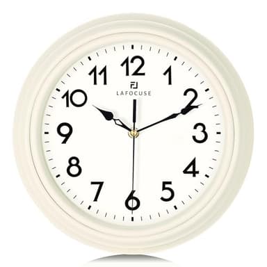 Lafocuse 30cm Horloge Murale Vintage Beige Blanc, Silencieuse Pendule Murale Classique, Retro Déco sans Tic-tac pour Cuisine Salon Chambre Bureau