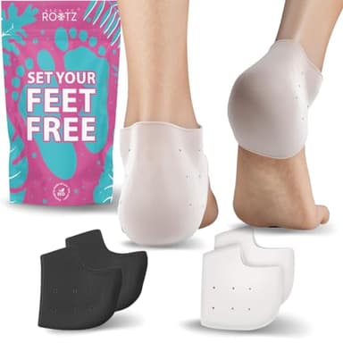 ROOTZ® 2 Paires de Protège-Talons en Silicone | Talonnette Gel pour Soulager Douleur, Ampoules et Épine Calcanéenne | Manchon Respirant et Lavable | 4 pièces/2 paire (Blanc/Noir)