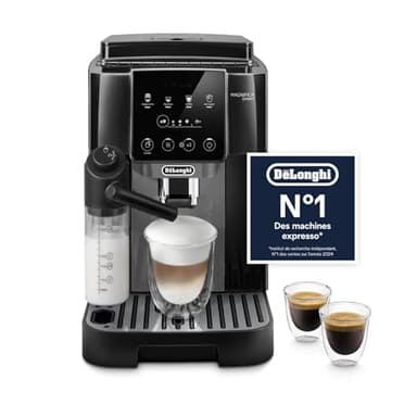De’Longhi Magnifica Start - Perfetto Machine à Café Automatique avec LatteCrema Mousseur à Lait Automatique, 4 Boissons Enregistrées, Commandes Soft Touch, Noir et Gris (ECAM222.60.BG)