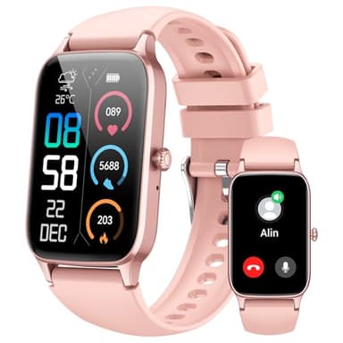 Montre Connectée Femme Homme, 1.57" HD Smartwatch avec Appel Bluetooth, Podometre/Sommeil/Cardiofrequencemetre, IP68 Étanche Montre Intelligente, 110+Sportifs, Montre Connectée pour Android iOS Rose