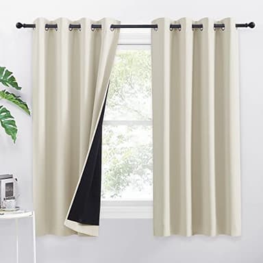 PONY DANCE Rideaux Occultants 100% - Rideau Phonique Réducteur de Bruit Isolation Thermique Anti Froid Anti UV Draperies à Oeillets pour Chambre Maison, Beige Clair, L 140 x H 160 cm, 2 PCs