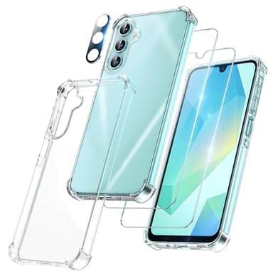 FLLAO 4 en 1 Coque pour Samsung Galaxy A16 5G avec 2 Verre Trempé et 1 Caméra Protecteur, [Coussin d'air Intégré] Antichoc Antirayures Bumper Protection Housse pour Samsung A16 5G, Transparent