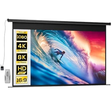 HOMCOM Écran vidéoprojecteur 120 Pouces, 16:9 4K HD écran de Projection motorisé et électrique, écran de Projection TV et Home cinéma, Montage Mural ou Plafond, Panneau de Commande et télécommande