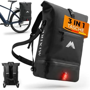 MIXIRL Sacoche de vélo 3 en 1 pour porte-bagages avec sac à dos 100 % étanche 30 l I Compartiment isotherme I Sac de porte-bagages réfléchissant Sac de selle pour vélo