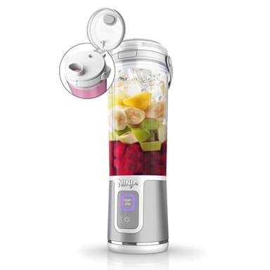 Ninja Blast Blender portable, 530 ml, couvercle résistant aux fuites et bec verseur, mini blender sans fil puissant, rechargeable, smoothies, shakes, mixe fruits et glaçons, blanc, BC151EUWH