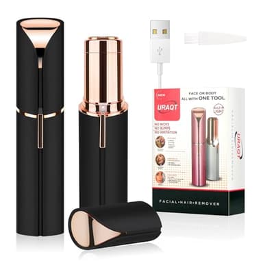 URAQT Epilateur Visage, Femme Stylo Rasoir Electrique, Tondeuse Femme Sourcil sans Fil Rechargeable pour Lèvres Bikini Bras avec LED,Noir