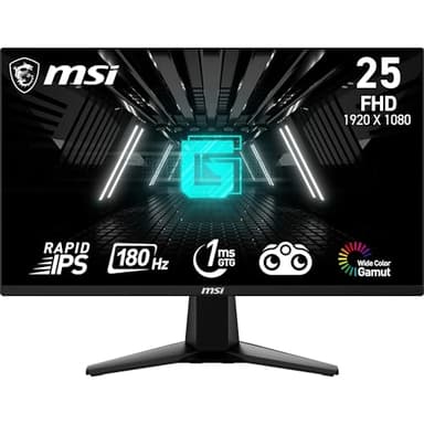 MSI G255F Écran Gaming FHD 24,5 Pouces - Dalle Rapid IPS 1920 x 1080, 180 Hz / 1ms (GtG), Gamme de Couleurs sRGB 99%, Adaptive-Sync - DP 1.2a, HDMI 2.0b CEC