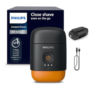 Rasoir Philips série 500 – électrique et compact, Lift & Cut, lames Dual SteelPrecision, têtes flottantes 3D, poils secs ou mouillés, étui de voyage, verrouillage, couvercle magnétique, modèle S595/05