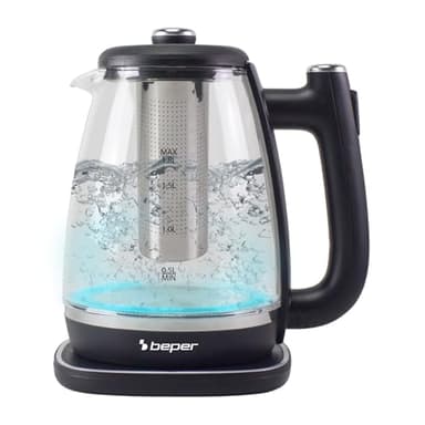 BEPER P101BOL200 Bouilloire électrique en verre de 1,8 L, théière électrique avec filtre, base rotative à 360 °, arrêt automatique et protection contre la surchauffe – 2200 W
