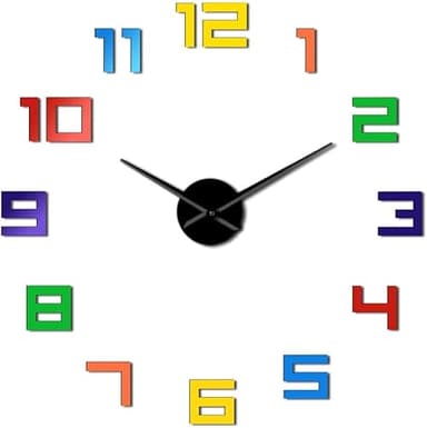 Horloge Murale De Chiffres Colorés Arc-en-Ciel Couleurs De Bricolage Horloge Murale Géante Multicolore Arylique Horloge Murale De Bricolage Grands Chiffres Horloge De, Black, 47 inch(120cm)