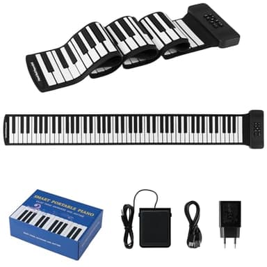 KOMFOTTEU Piano Numérique Enroulable 88 Touches, Piano Électroniques Pliable avec 128 Rythmes & Sons, 14 Démonstrations, Clavier de Pianos avec fonction MIDI, 133 x 20 x 2,5 cm