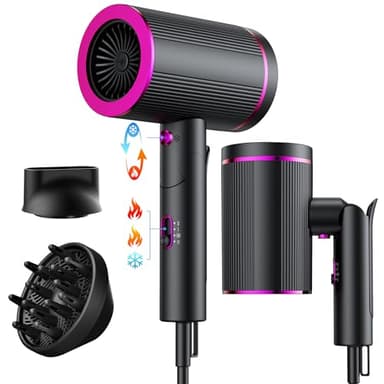 Tisoutec Seche cheveux ionique professionnel avec moteur AC 2400 W, diffuseur de cheveux 4 en 1, bouton chaud/froid, 3 niveaux de chauffage, 3 niveaux de vitesse, avec