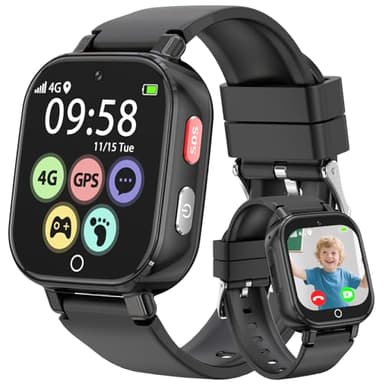 Alutoria Montre Connectée Enfant-Smartwatch avec 4G GPS et Appel Vidéo Chat SOS Jeux Mode Classe Podomètre Réveil- Montre Enfants pour Garçons Filles 5-13 Ans Noir