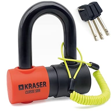 KRASER KR50 Antivol Moto Homologué SRA | Robuste Bloque Disque Mini U ø18 (autres 16) | Plus Compact 45x65 Facile à Ranger | Double Verrouillage Cémenté, Résistance au Vol 10/10, Recommandé Assurances