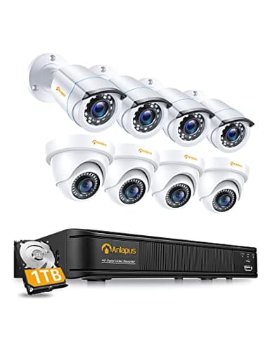 Anlapus FULL HD 1080P H.265+ Kit Vidéo Caméra Surveillance Extérieure - 8CH DVR avec 1To disque dur, 4pcs en Bullet et 4pcs en Dôme- App gratuite