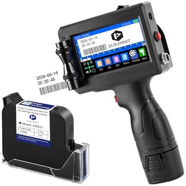 Eurannit Imprimante à Jet d'encre Portable de 25.4mm E15-1 avec Cartouche d'encre Noire ER521, pour Texte, Code Barres QR, numéro de lot, Logo, Date et étiquette