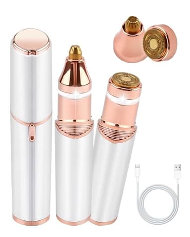 2 en 1 Épilateur Visage pour Femmes, USB Rechargeable Rasoir Visage Epilateur avec Têtes Interchangeables Lumière LED Sourcils Electrique Femme pour le Visage et les Sourcils Joue Menton