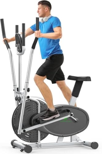 Neezee Vélo elliptique - pour la Maison d'appartement avec Smart LCD Monitor, siège, l'entraînement de Tout Le Corps, entraînement Fitness Argent 100x48x150CM