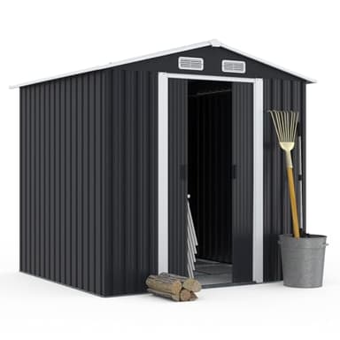 IDMarket - Abri de Jardin 3,7M² Gris en Acier galvanisé avec Base