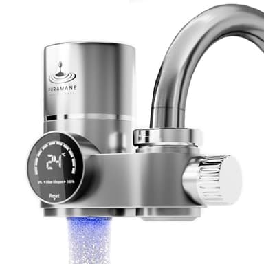 Puramane -Marque Française: Filtre Eau Robinet Cuisine, Purificateur d'eau à Charbon Actif, Écran LED, Filtre à eau UV, Filtration instantanée Anti Calcaire, système avec une Cartouche Filtrante