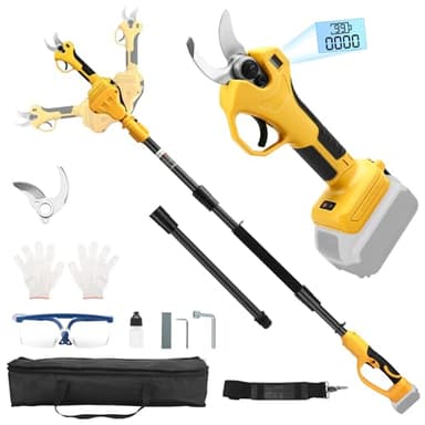 Sécateur Électrique Avec Perche Compatible avec Dewalt 20V, 2 in 1 Sécateur Télescopique Électrique 2,4M, 30mm Secateur Electrique avec Écran, pour la Taille, le Jardinage, les Arbres Fruitiers