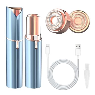 Vexloria Rasoir Visage Femme, USB Rechargeable, Epilateur Visage Femme avec Deux lames de Rechange, Doux et Indolore Rasoir Electrique, Flawless Epilateur Visage pour Joues, Menton, Bras (Bleu)