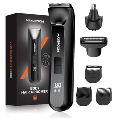 MAXGROOM Tondeuse Corps Homme 3 en 1, Tondeuse Intime et Barbe, Rasoir Électrique Multifonctionnel avec Tête Nez/Oreilles, Étanche IPX7, 120 Mins Autonomie, Charge USB-C, Sans Fil & Précision