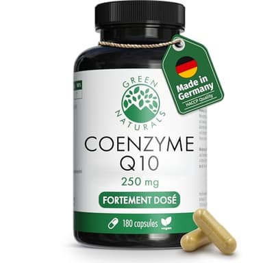 Green Naturals® Coenzyme Q10 250 mg par gélule – 6 mois d’autonomie – CoQ10 haute qualité issu de la fermentation – Fabriqué en Allemagne & testé en laboratoire – 180 gélules végétaliennes