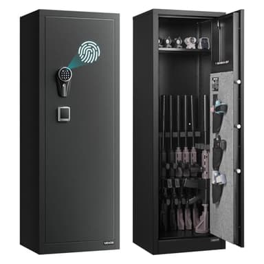 VEVOR Armoire à 8-10 Fusils, Coffre-Fort pour Armes à Feu Verrouillage par Empreinte Digitale et Mot de Passe et Clés, avec 3 Poches pour Pistolets et Supports Réglables, Accès Rapide, pour Domicile