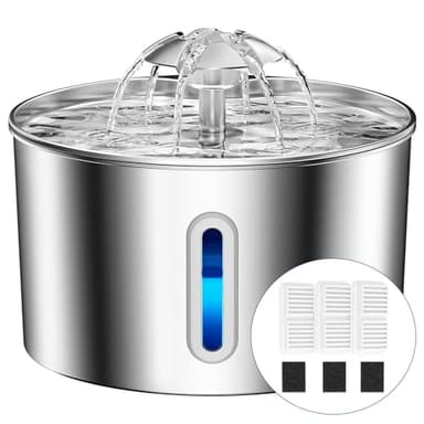 BalimoPet Fontaine a Eau Chat INOX, 2,2L Super Silencieuse Fontaine à Eau pour Chat avec Fil Système de Quadruple Filtration et 3 Filtre, Facile à Mettoyer, LED Fontaines pour Chats