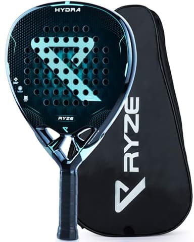 RYZE Hydra Raquette de Padel 100% Fibre de Carbone - Puissance + Contrôle Maximum - Padel Raquette avec EVA-18 Flex Max - Structure Légère 365g - Raquette de Padel pour Homme et Femme - Housse Inclus