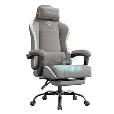 SONGMICS Chaise Gaming, Chaise de Bureau, Ergonomique, Fauteuil Gaming, Coussin d’Assise à Ressorts, Repose-Pieds, Accoudoirs avec Mécanisme Synchrone, Gris Tourterelle OBG079G01