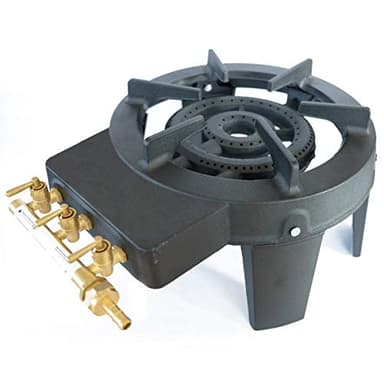 Meva Rechaud TRAITEUR gaz fonte TRIGLAV 9.8 KW 4 pieds 3 robinets Puissant et Stable, Noir