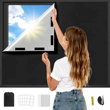 Store Occultant sans Percage, 200x145cm Attaches Auto-adhésives Rideau Occultant Thermique, 100% Blackout Matériau, Anti Chaleur Tissu Isolant Thermique au Metre, pour Bébé Chambre Bureau, Noir