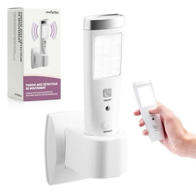 Fishtec - Lampe Torche LED Détecteur De Mouvement - 15 LED Puissantes 5 LED Poche Rechargeable Sur Socle Détection 2-3 M Autonomie 3-5 H Dimensions 15x5 Cm Sécurité Escaliers Couloirs Maison
