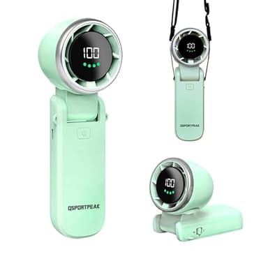 Ventilateur Mini Portable avec Batterie Rechargeable 4000mAh,Ventilateur USB, Ventilateur de Poche Petit et Pliable sans Pales Turbo avec Affichage LED, Adapté pour les Voyages/Camping/Plein Air,Vert