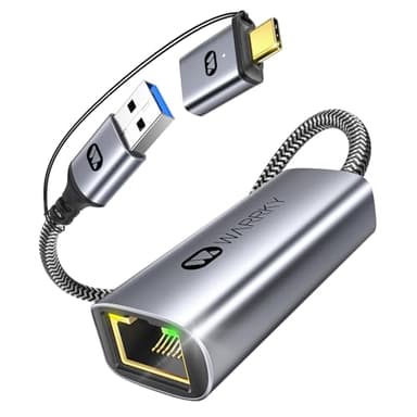 Adaptateur USB Ethernet, 1Gbps, WARRKY 2-en-1 Adaptateur USB 3.0 et USB-C vers RJ45 Réseau LAN, Compatible avec MacBook Pro, iPad Pro, iPhone 15, Surface, XPS, Windows, Linux