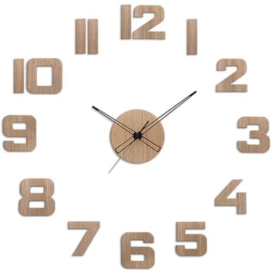 PRIM Veneer Horloge murale à coller en bois DIY, Fabriquée en UE, chiffres 3D en bois, marron clair, horloge murale à faire soi-même, ∅ de 600 à 1000 mm, pour salon, cuisine, chambre