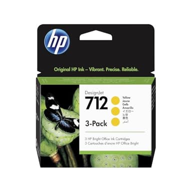 HP 3ED79A Lot de 3 Cartouches d'encre Authentiques 712 Jaune de 29 ML avec Encre d'origine, pour Traceurs Grand Format DesignJet T650, T630, T250, T230, Studio et tête d'impression 713 DesignJet