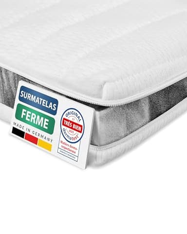AM Qualitätsmatratzen - Surmatelas 140 x 190 cm Dur - Housse de surmatelas Amovible et Lavable - Surmatelas Ferme 140x190 Mousse 6 cm - Topper pour Un Bon Sommeil - 140/190