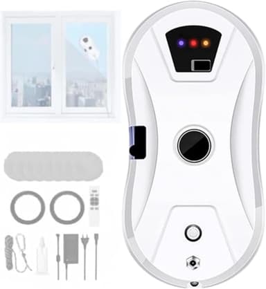Robot Nettoyeur Vitres, 5600Pa Robot Laveur de Vitre Automatique avec Trois Modes de Nettoyage, Navigation Intelligente, Télécommande, Système de Sécurité et 10 Chiffons, pour Toutes Surfaces Lisses