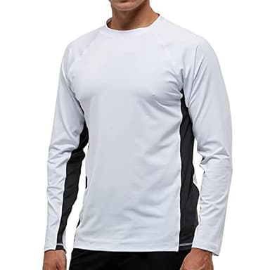 Arcweg Rashguard Homme Manches Longues M-3XL T-Shirt Anti-UV UPF 50+ Sechage Rapide Léger pour Surf Natation Plongée Plage (Blanc et Gris, L)