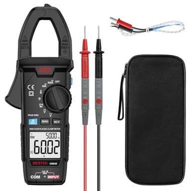 Pince Ampèremétrique Numérique AC DC MESTEK 0-600A Multimètre Clamp Automatique T-RMS Voltmètre Tester Mesure Courant/Tension/Température/Diode/Continuité/Résistance/Fréquence/Capacité NCV VFD Low-Z