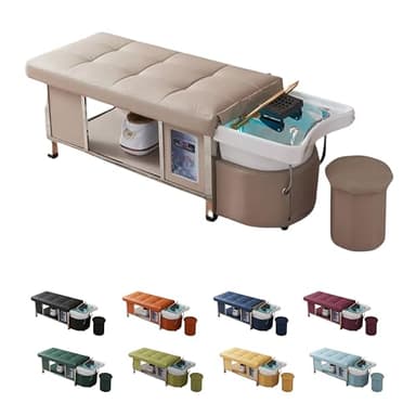 Japan Head Spa - Table de Massage Head Spa avec Raccordement Aux Eaux Usées, Arrivée Eau Chaude/Froide - Matelas Confort 14cm 30 Couleurs – Installation Facile - Matériel Professionnel – Garantie 1 an