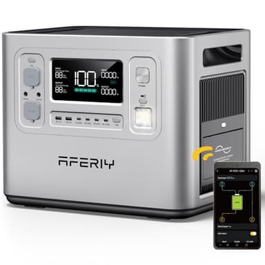 AFERIY Générateur Electrique Portable 2400W, Batterie Nomade 2048Wh, Charge Rapide 1,5H, Prise EU 220-240V, Contrôle via App, 7 Ans de Garantie, Générateur Électrique Solaire Compatibilité, Argenté