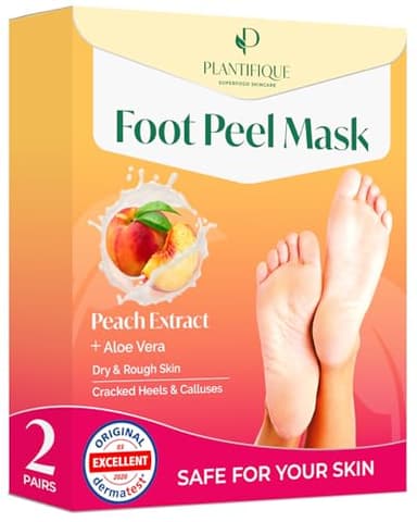 PLANTIFIQUE Masque Pied Peeling Pêche 2 PAIRES | Chaussette Exfoliante Pieds très Secs et Abîmés | Gommage Callus Soin Peau Morte | Foot Peel Mask