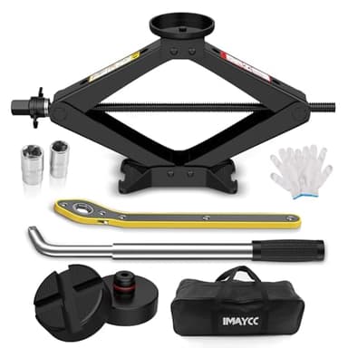 Cric Voiture 2.5T/2500kg IMAYCC Universel Crique Voiture avec 2 Tampon Caoutchouc, Portable Cric de Levage avec Clé pour Écrous de Roue, Set Urgence Automobile pour SUV MPV VoitureTesla
